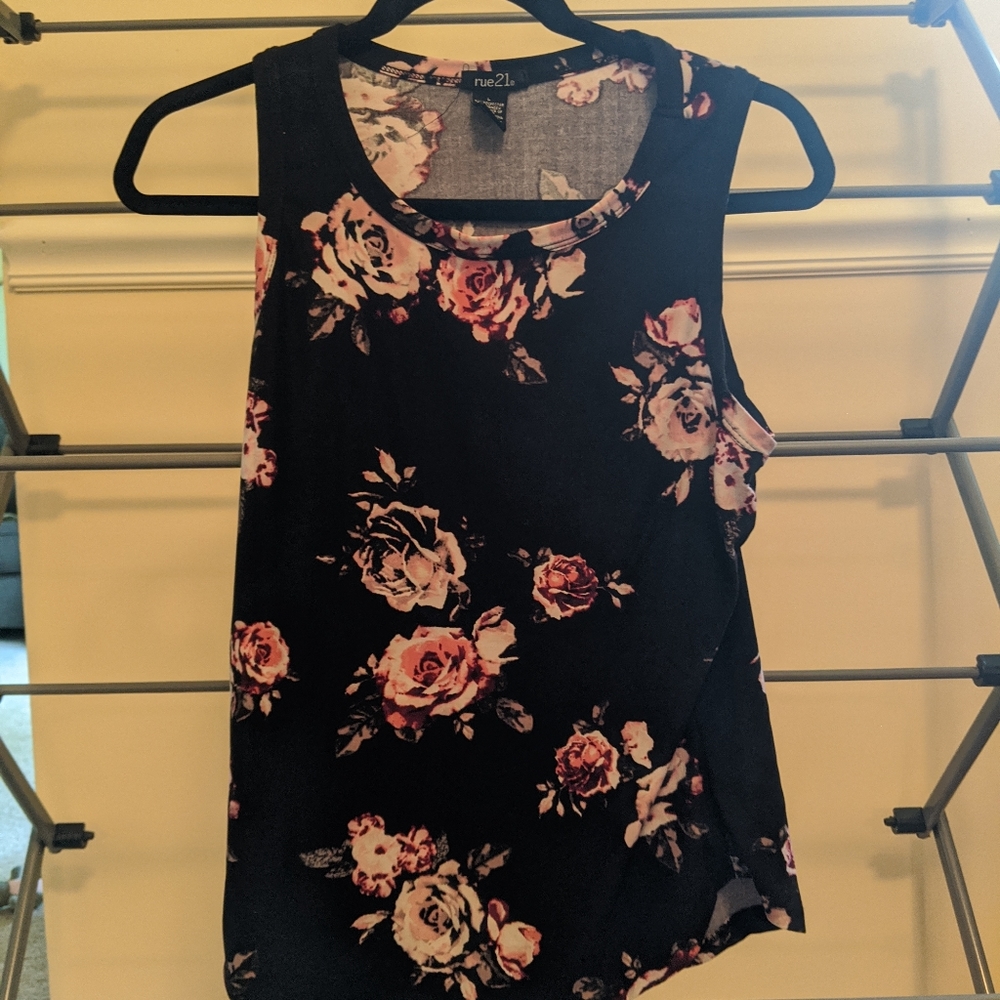 Black tank with roses